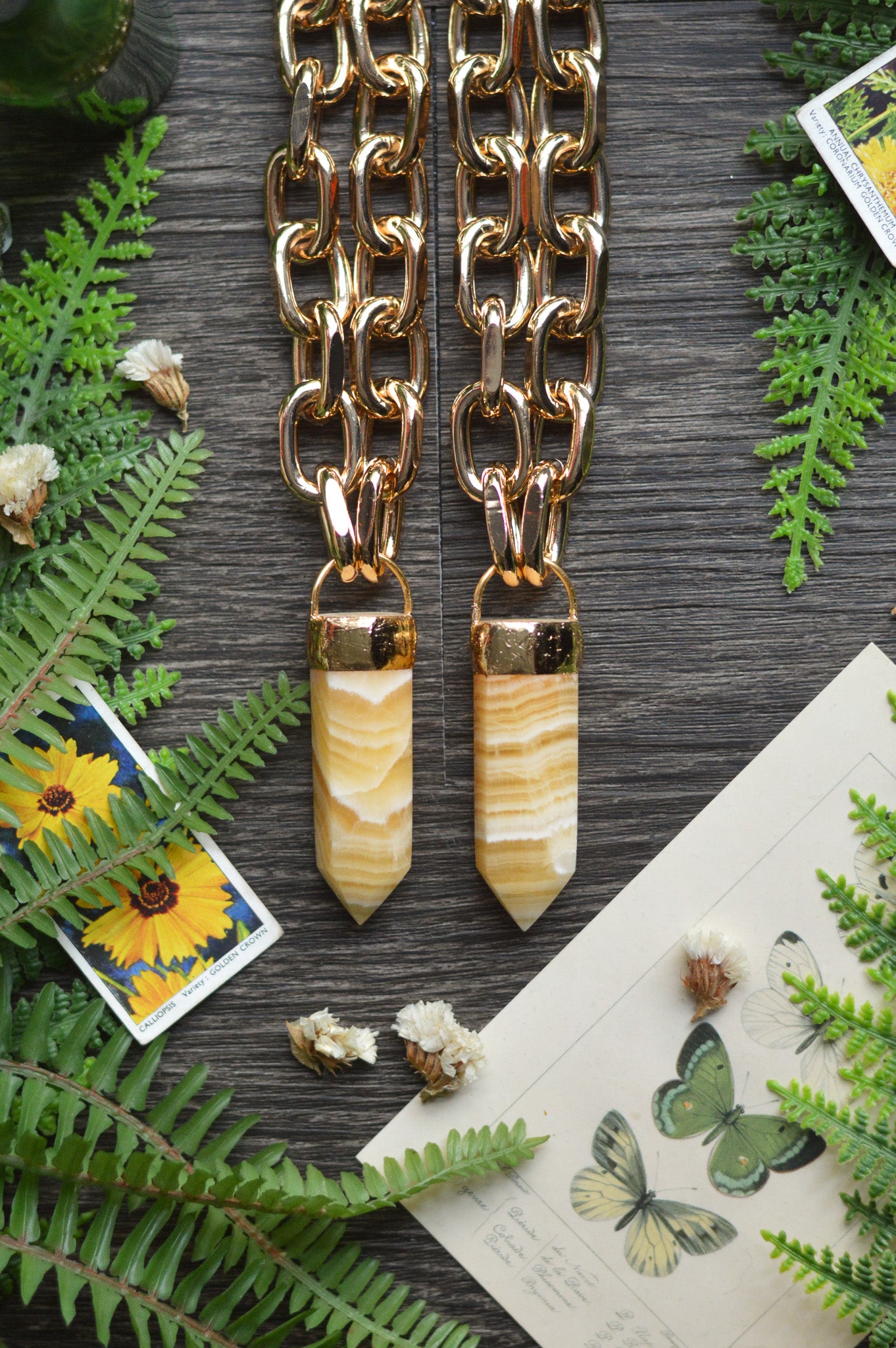 Orange Calcite Gold Tone Chunky Chain Necklace