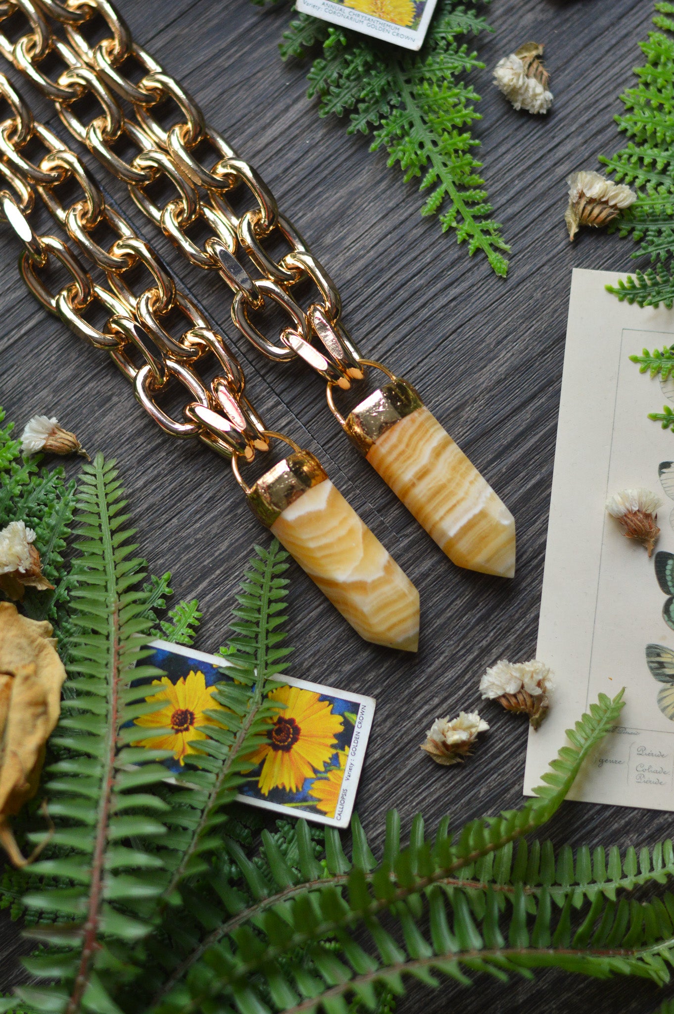 Orange Calcite Gold Tone Chunky Chain Necklace
