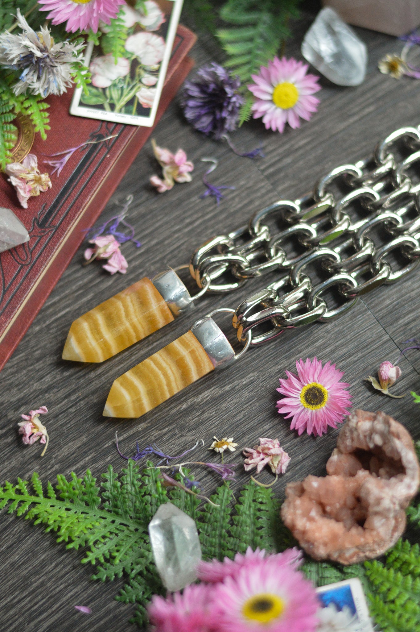 Orange Banded Calcite Chunky Chain Necklace