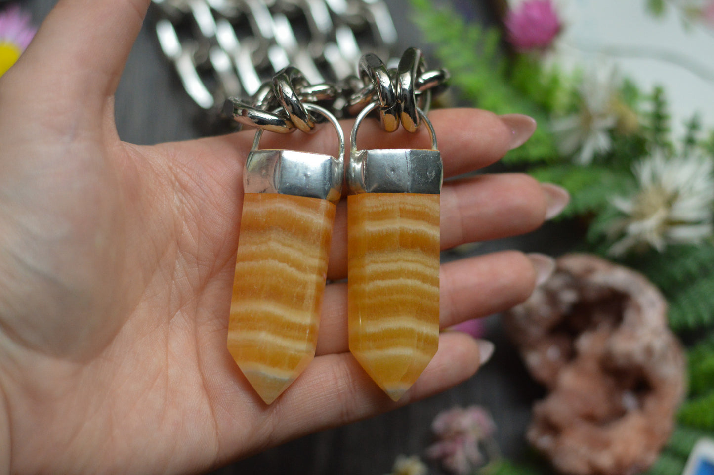 Orange Banded Calcite Chunky Chain Necklace