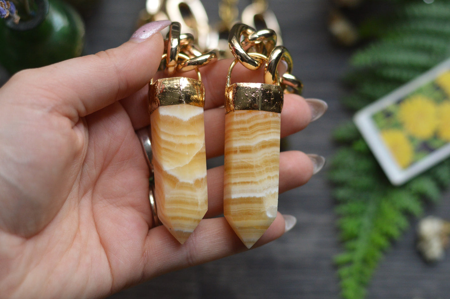 Orange Calcite Gold Tone Chunky Chain Necklace