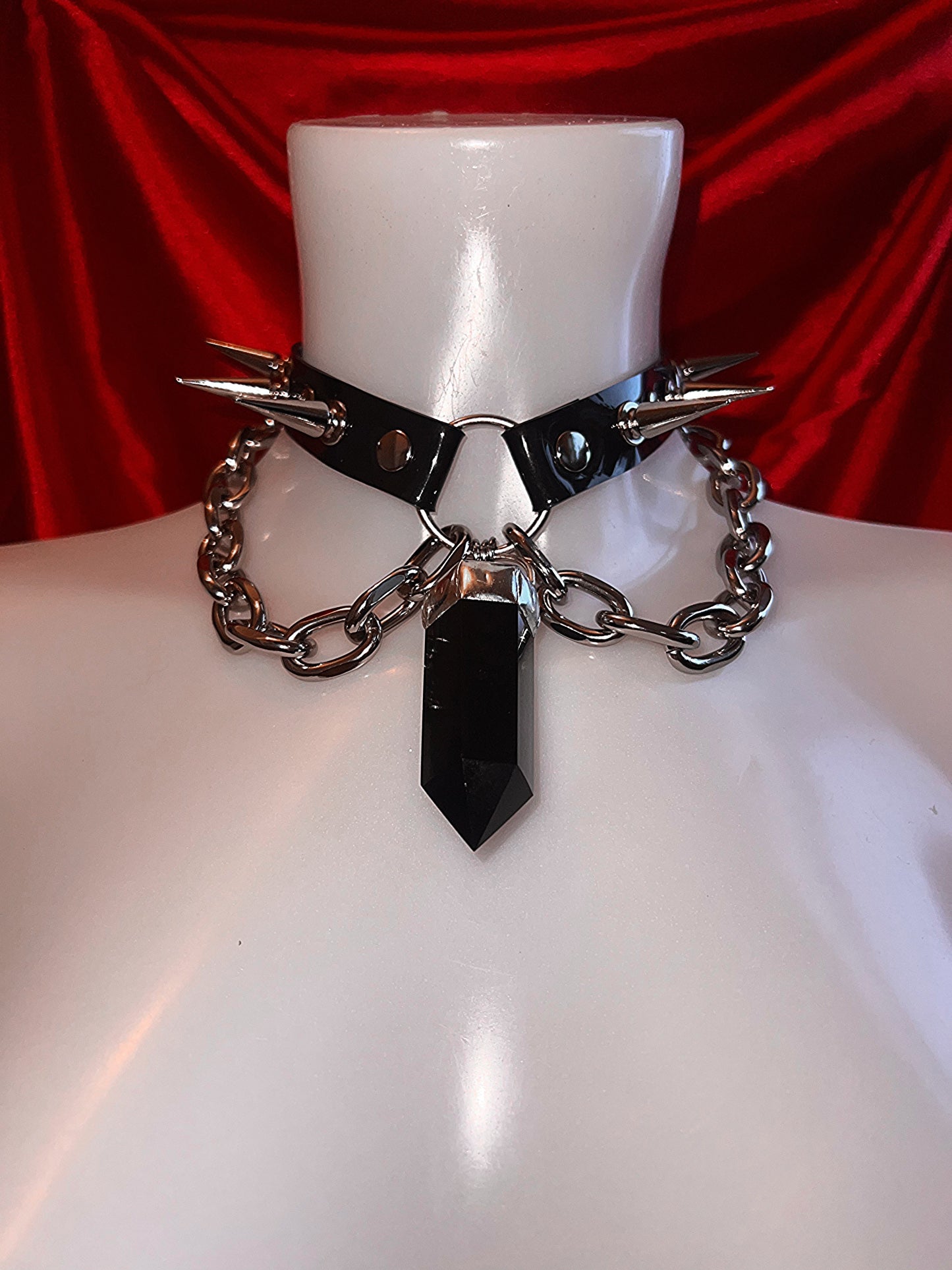 Obsidian & Black PVC Spiked Choker