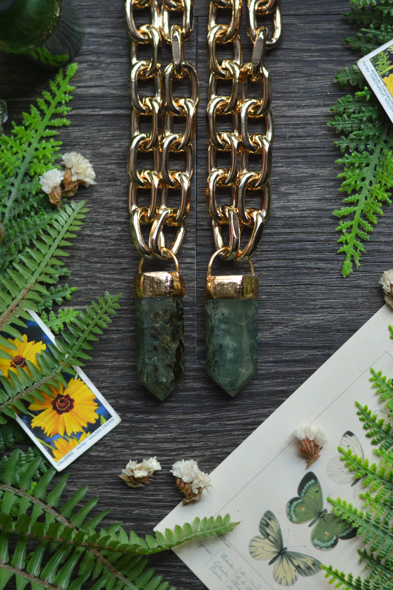 Prehnite Gold Tone Chunky Chain Necklace