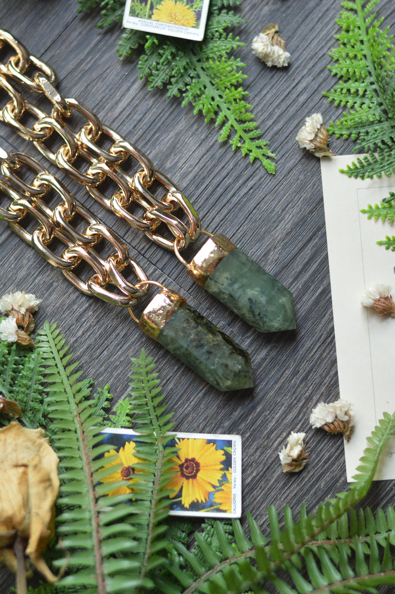 Prehnite Gold Tone Chunky Chain Necklace