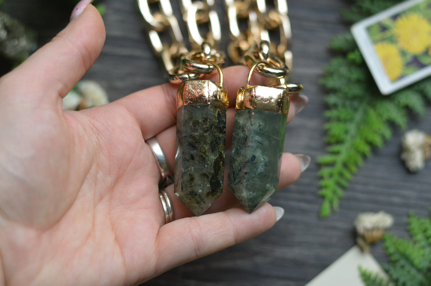 Prehnite Gold Tone Chunky Chain Necklace