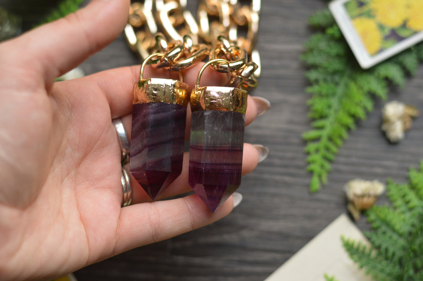Purple Fluorite Gold Tone Chunky Chain Necklace