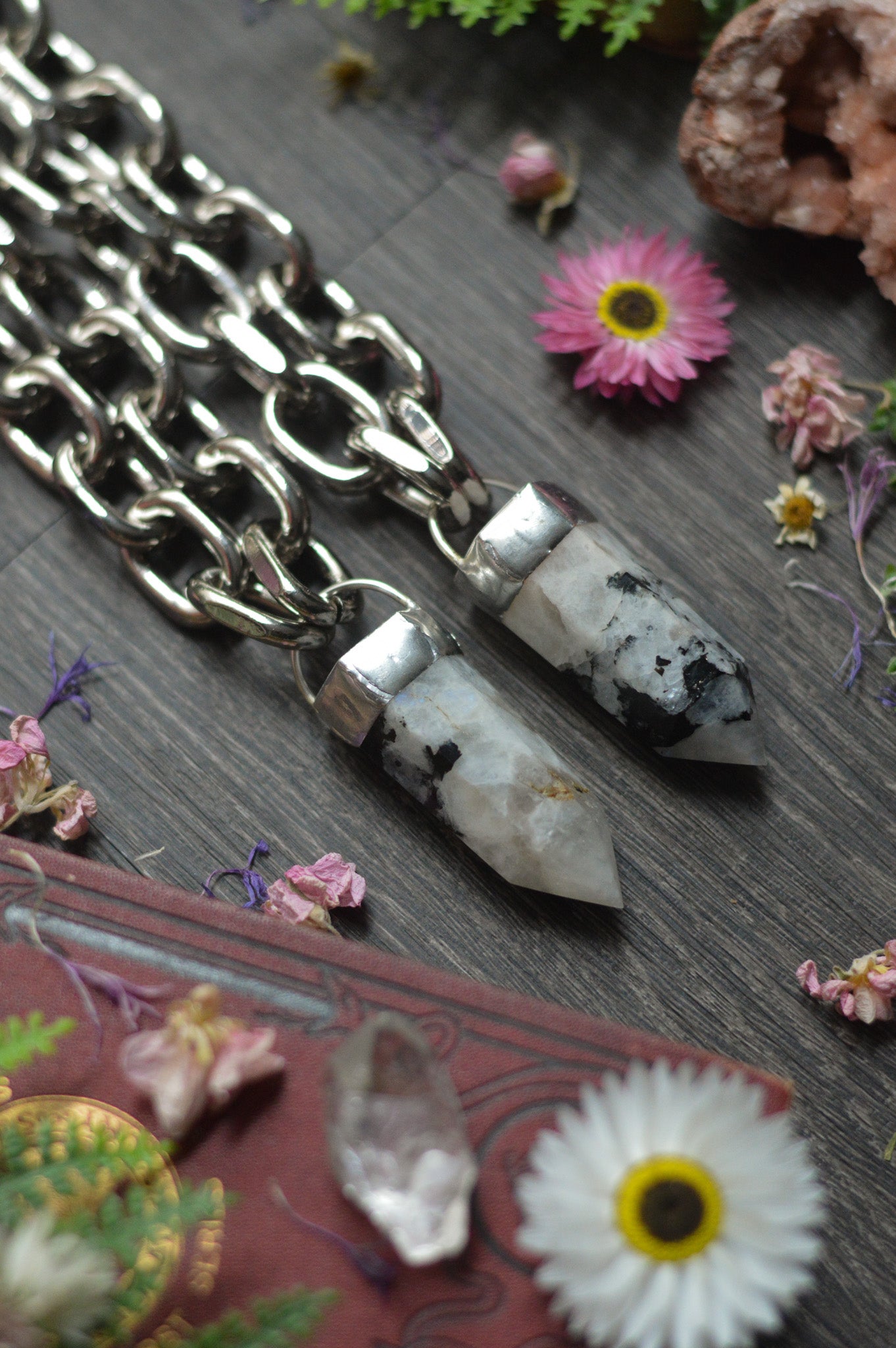 Rainbow Moonstone Chunky Chain Necklace