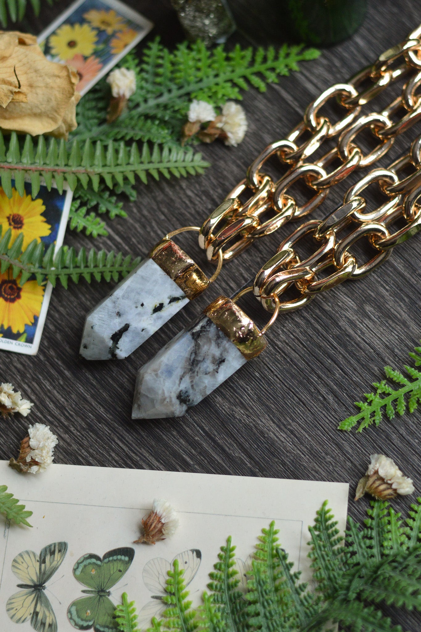 Rainbow Moonstone Gold Tone Chunky Chain Necklace