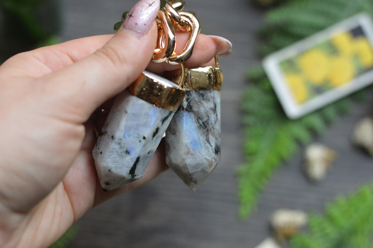 Rainbow Moonstone Gold Tone Chunky Chain Necklace