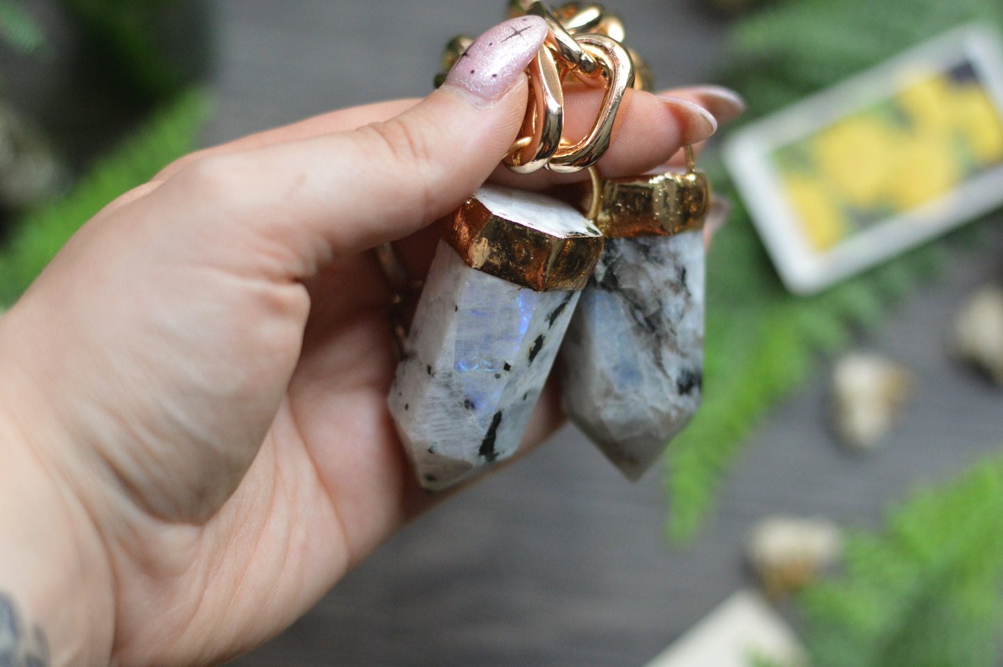 Rainbow Moonstone Gold Tone Chunky Chain Necklace