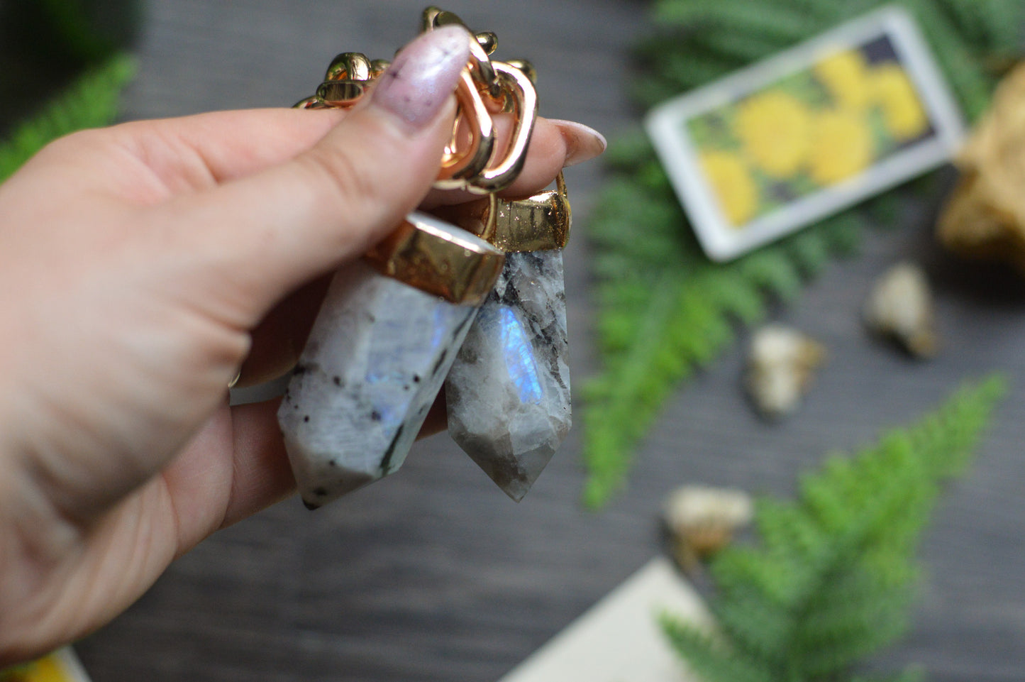 Rainbow Moonstone Gold Tone Chunky Chain Necklace