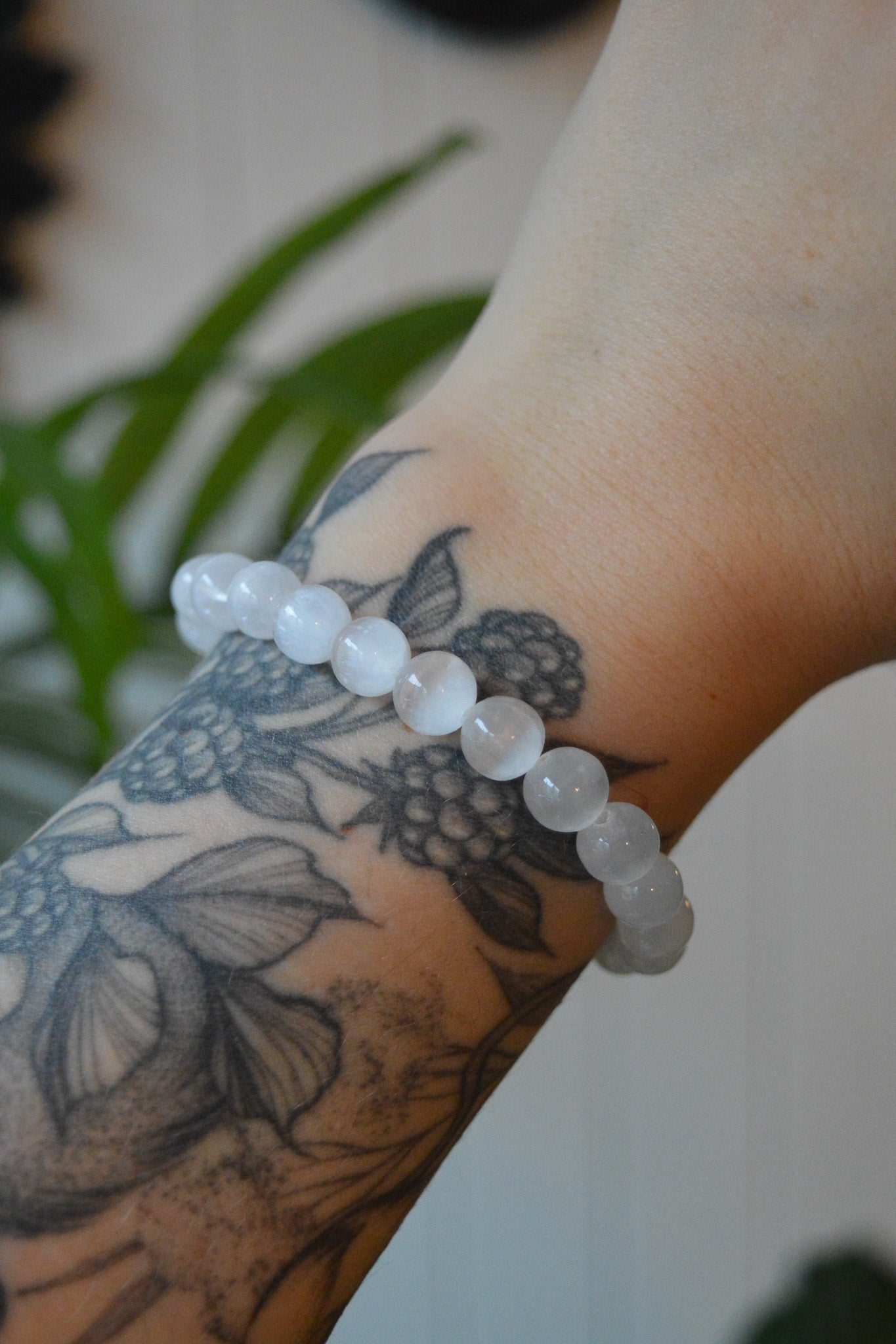 Satin Spar Selenite Bead Bracelet