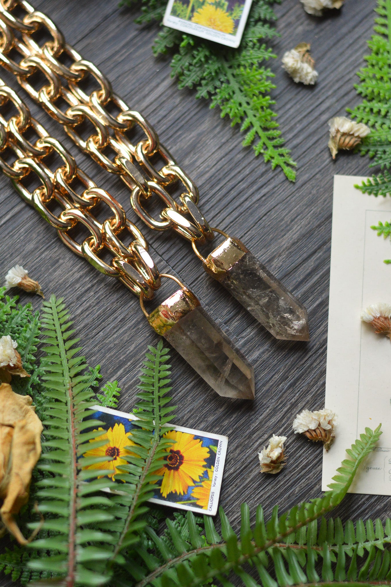 Smokey Quartz Gold Tone Chunky Chain Necklace