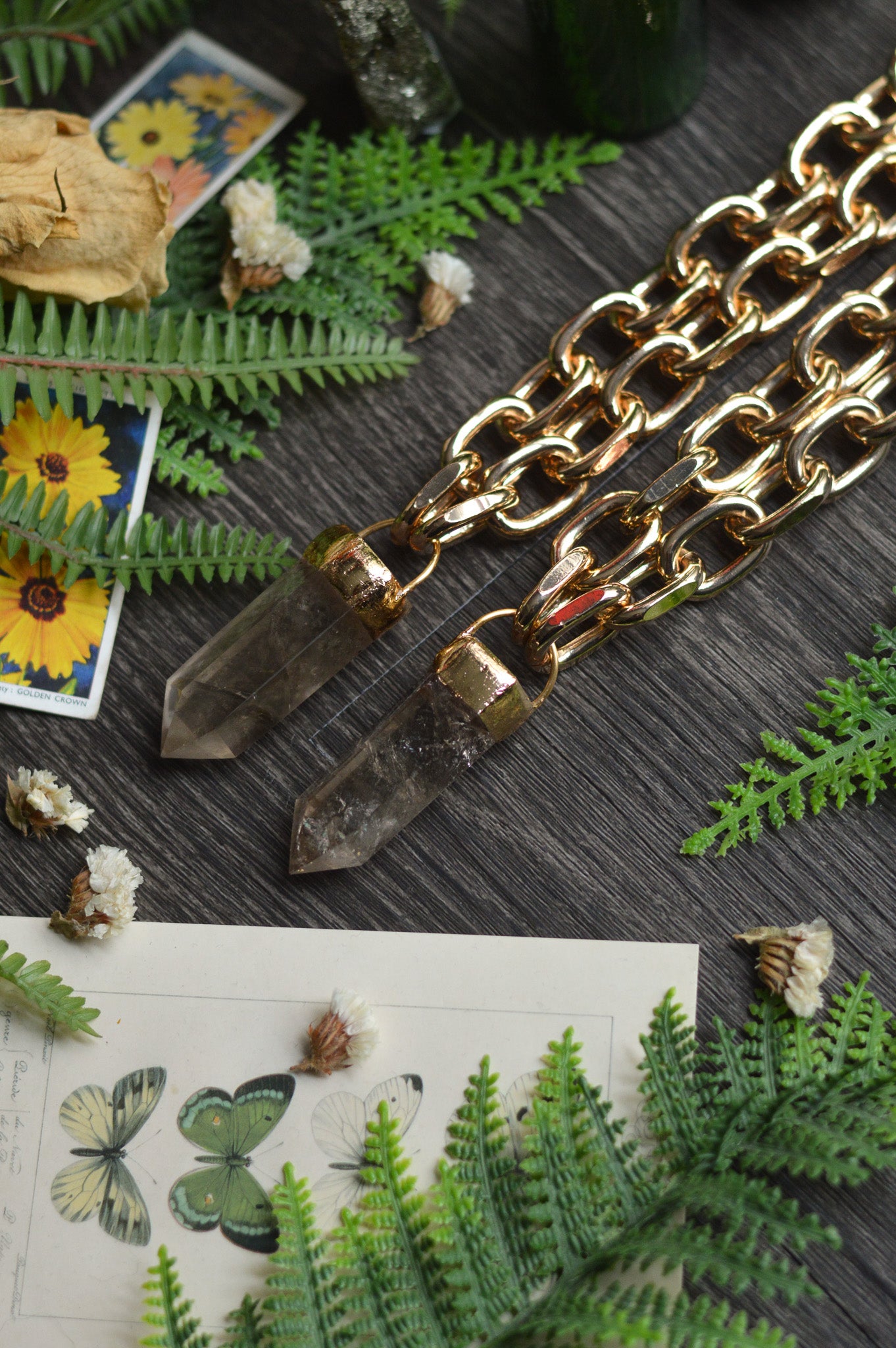 Smokey Quartz Gold Tone Chunky Chain Necklace