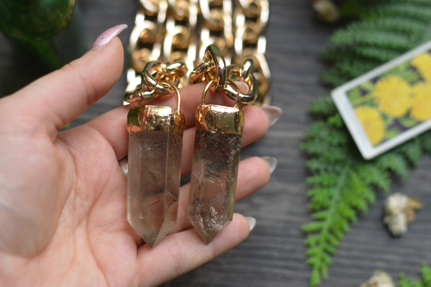Smokey Quartz Gold Tone Chunky Chain Necklace