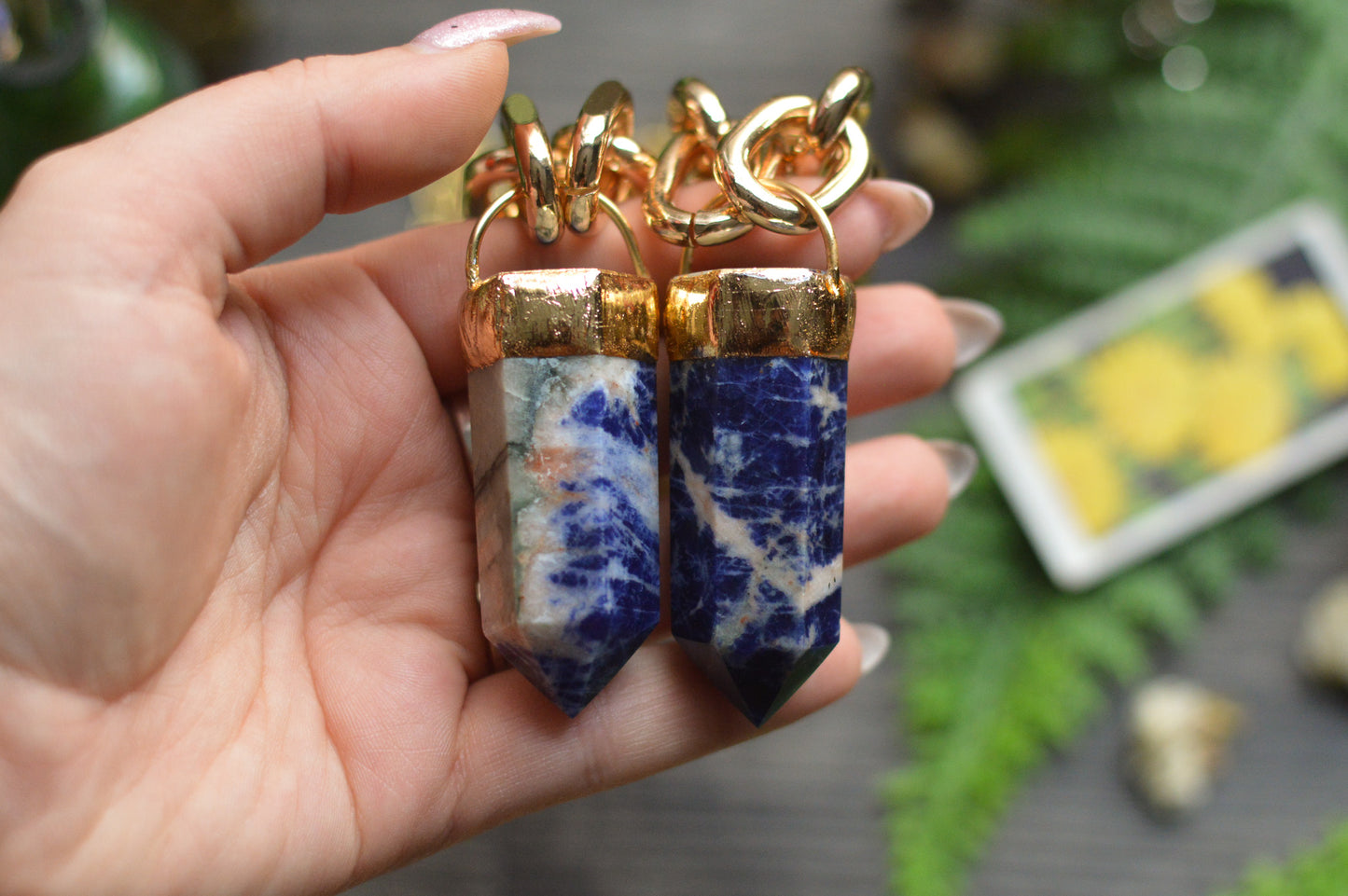 Sodalite Gold Tone Chunky Chain Necklace