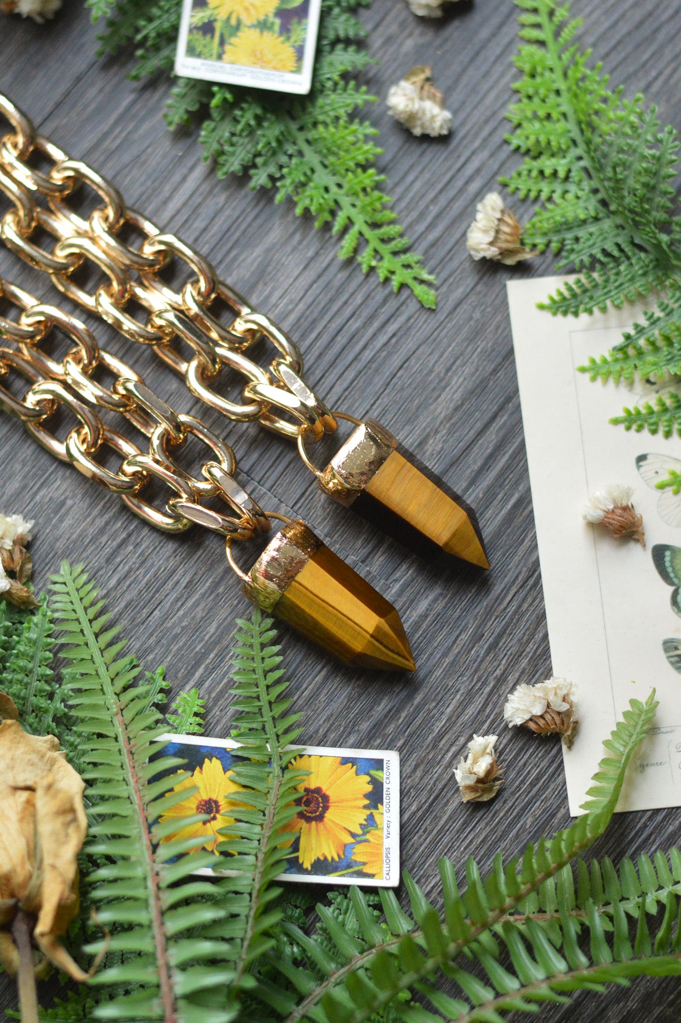 Tigers Eye Gold Tone Chunky Chain Necklace