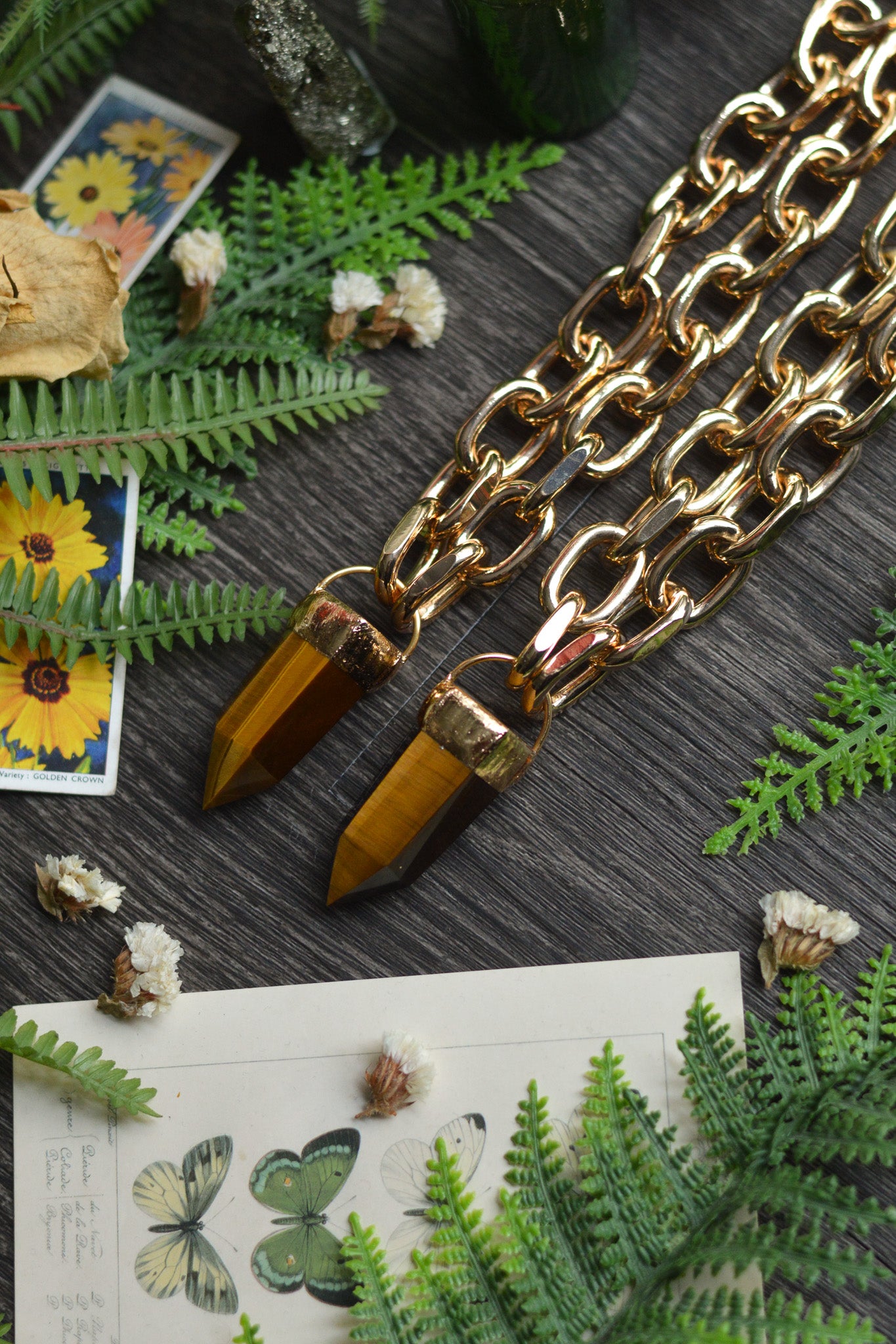 Tigers Eye Gold Tone Chunky Chain Necklace