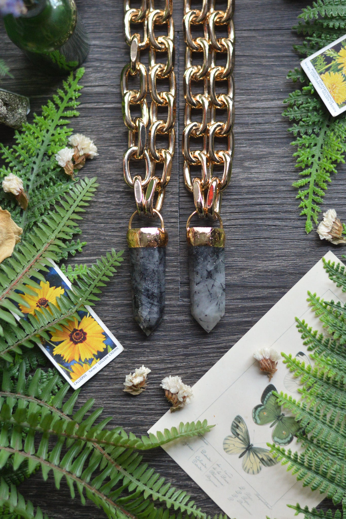 Tourmaline In Quartz Gold Tone Chunky Chain Necklace