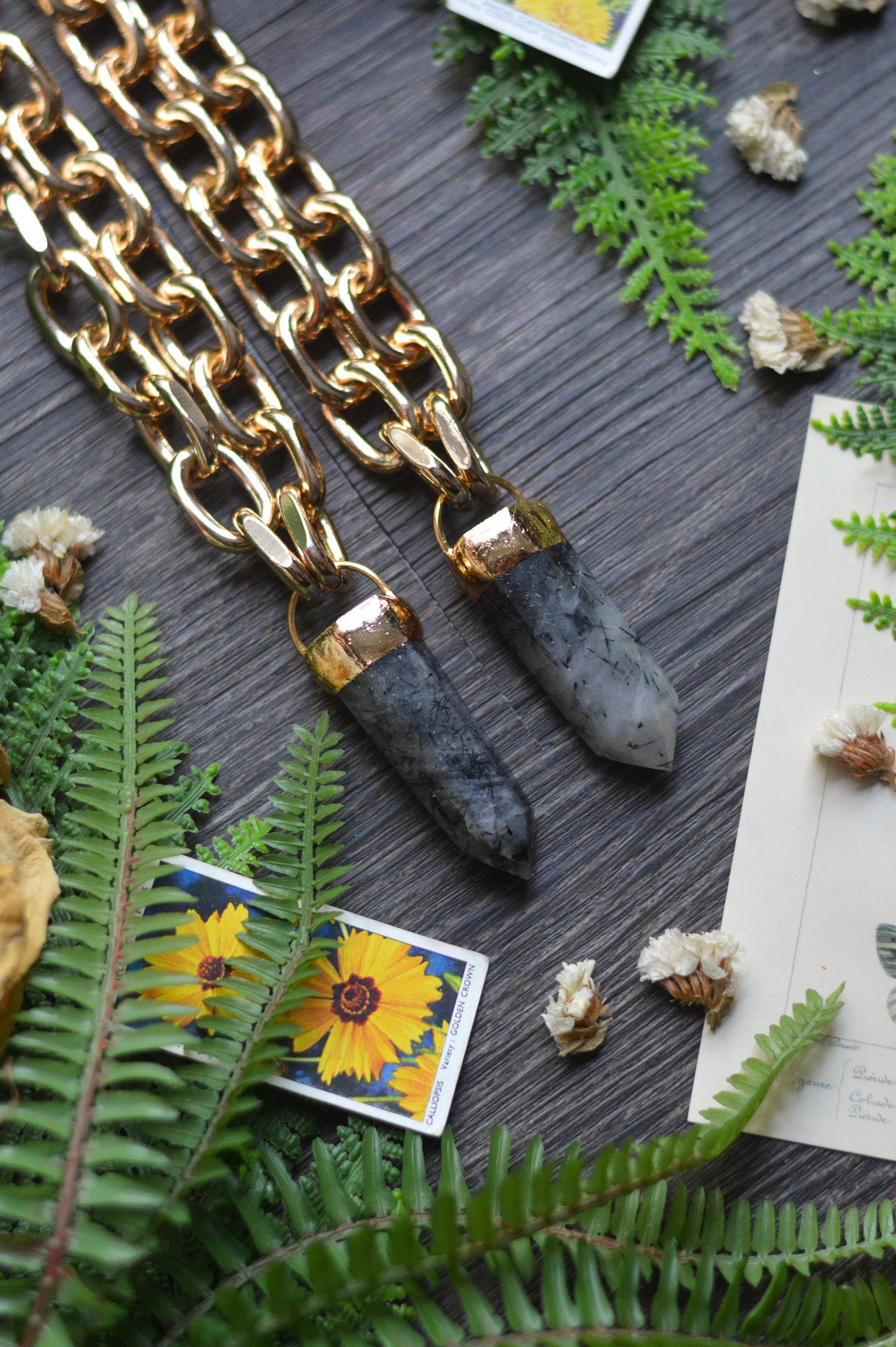 Tourmaline In Quartz Gold Tone Chunky Chain Necklace