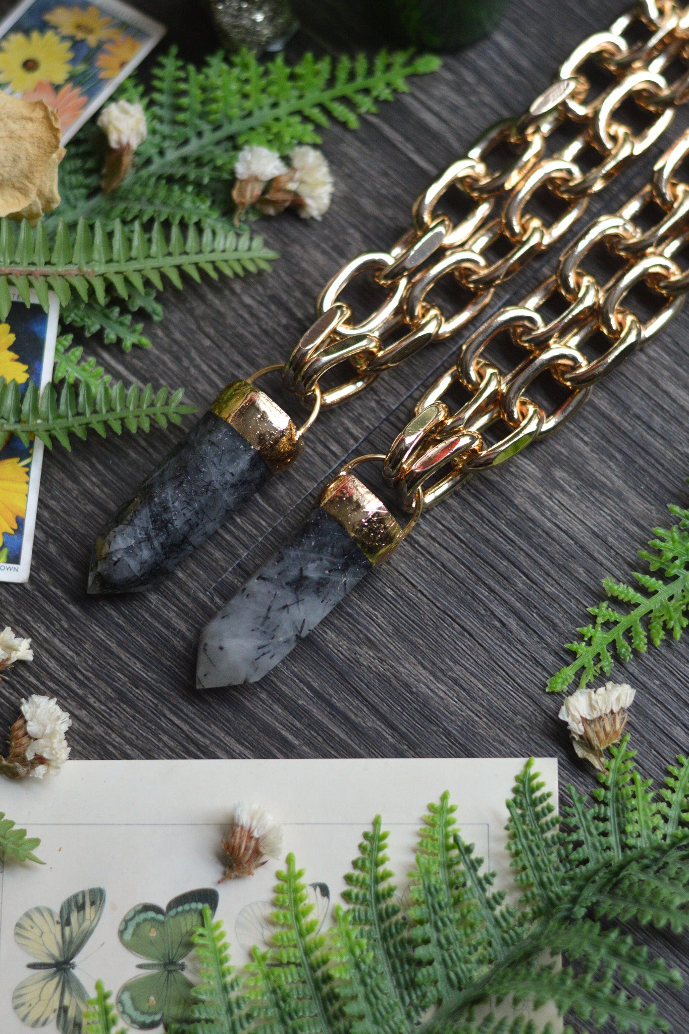 Tourmaline In Quartz Gold Tone Chunky Chain Necklace