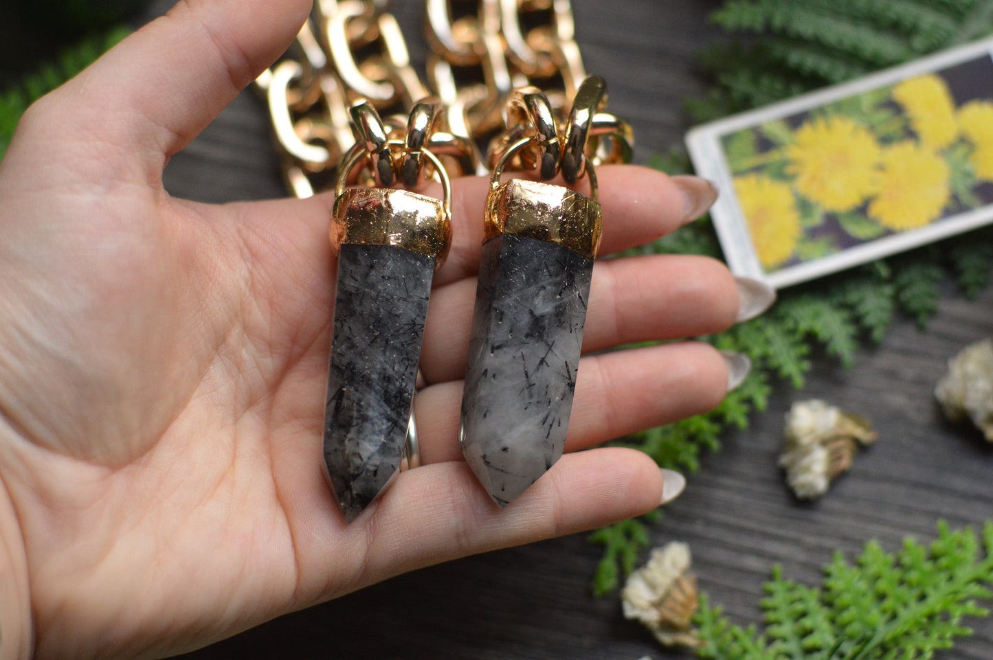Tourmaline In Quartz Gold Tone Chunky Chain Necklace