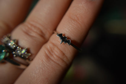 Black Tourmaline Bat Sterling Silver Ring