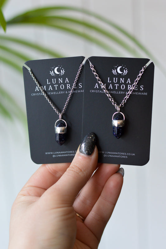 Mini Double Terminated Blue Goldstone Necklace (manmade stone)
