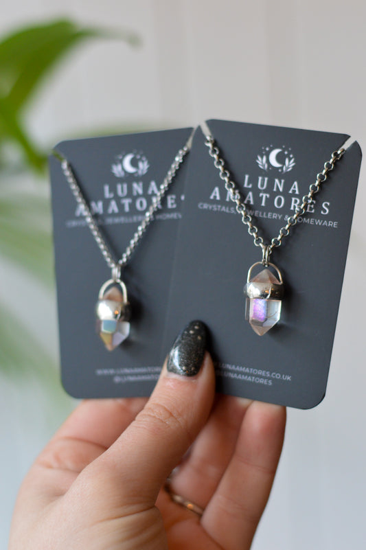 Mini Double Terminated Aura Quartz Necklace