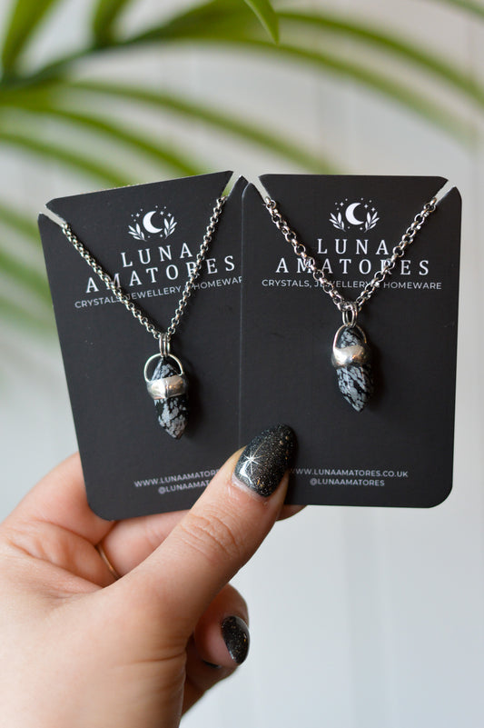 Mini Double Terminated Snowflake Obsidian Necklace