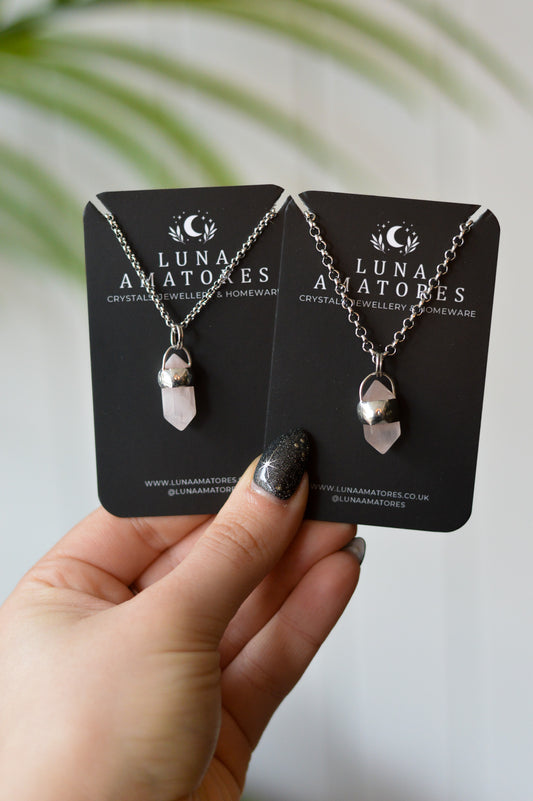 Mini Double Terminated Rose Quartz Necklace