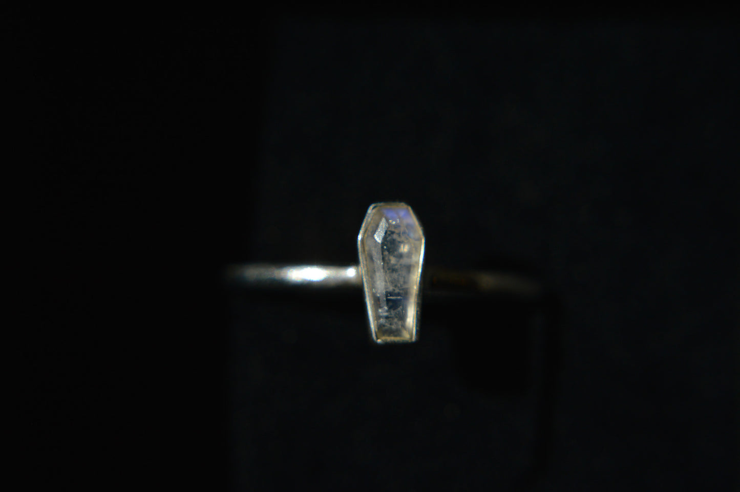 Rainbow Moonstone Coffin Sterling Silver Ring