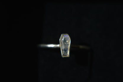 Rainbow Moonstone Coffin Sterling Silver Ring