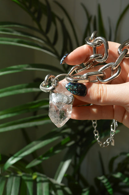 Rough Clear Quartz Chunky Chain Necklace #7