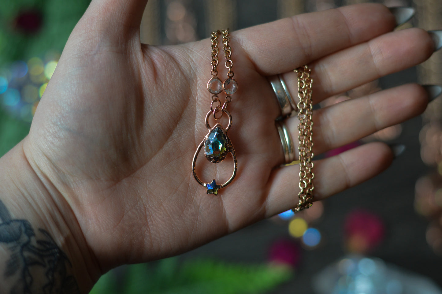 Starry Rhinestone Copper Necklace