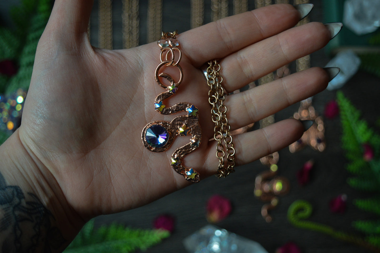 Rhinestone Snake Copper Necklace II