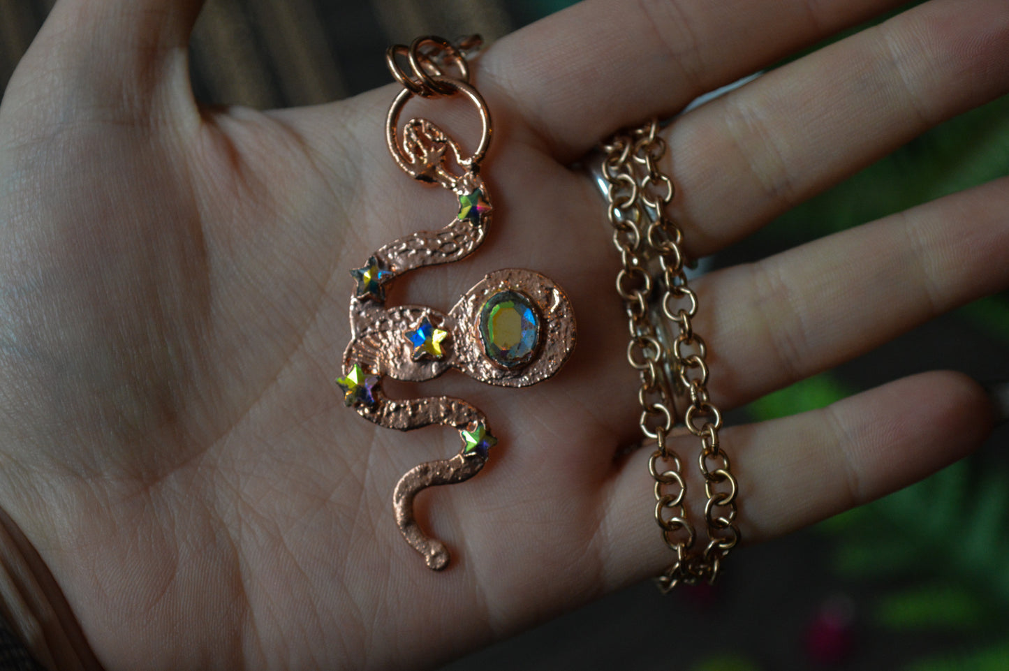 Rhinestone Snake Copper Necklace