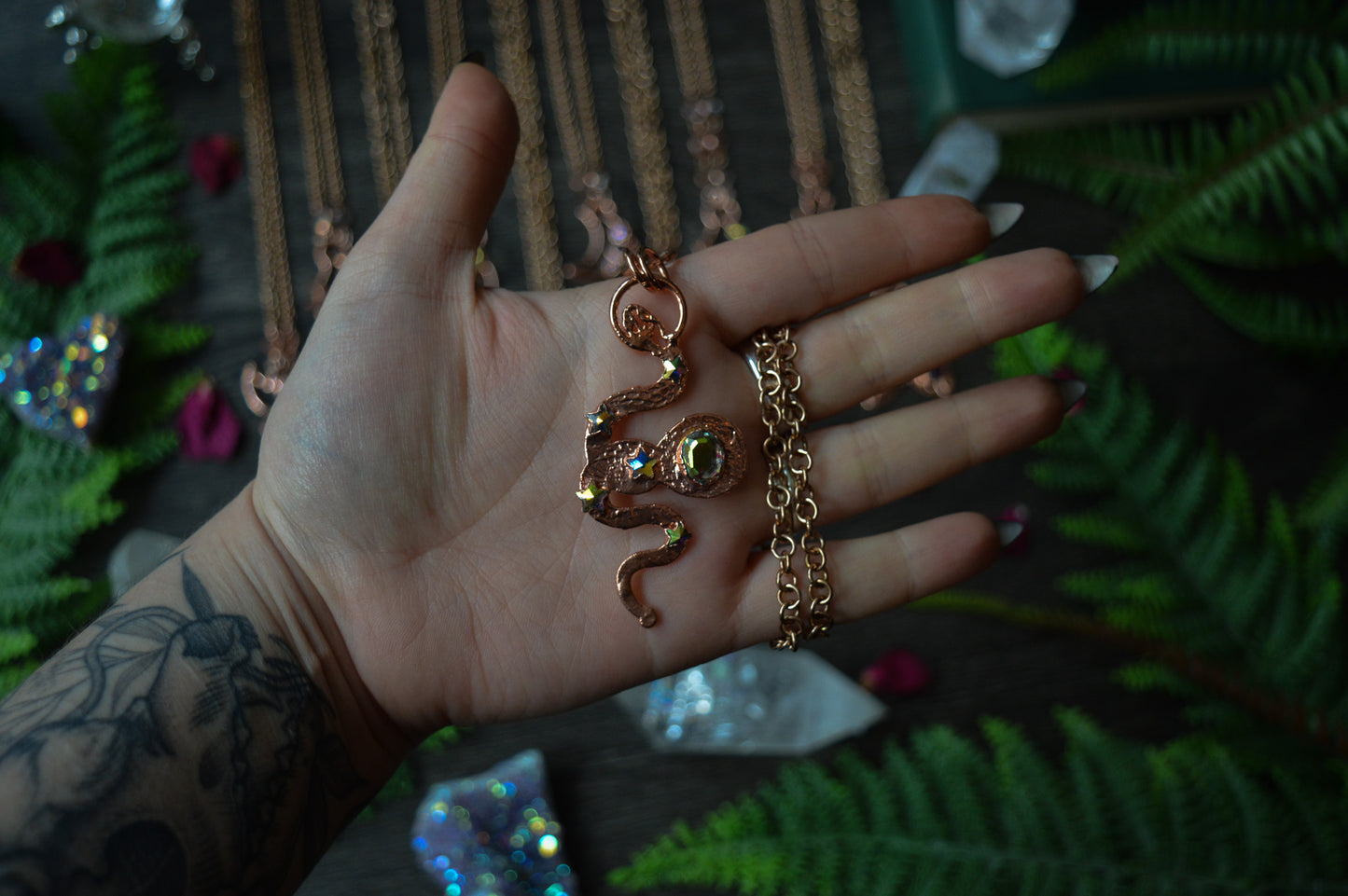 Rhinestone Snake Copper Necklace