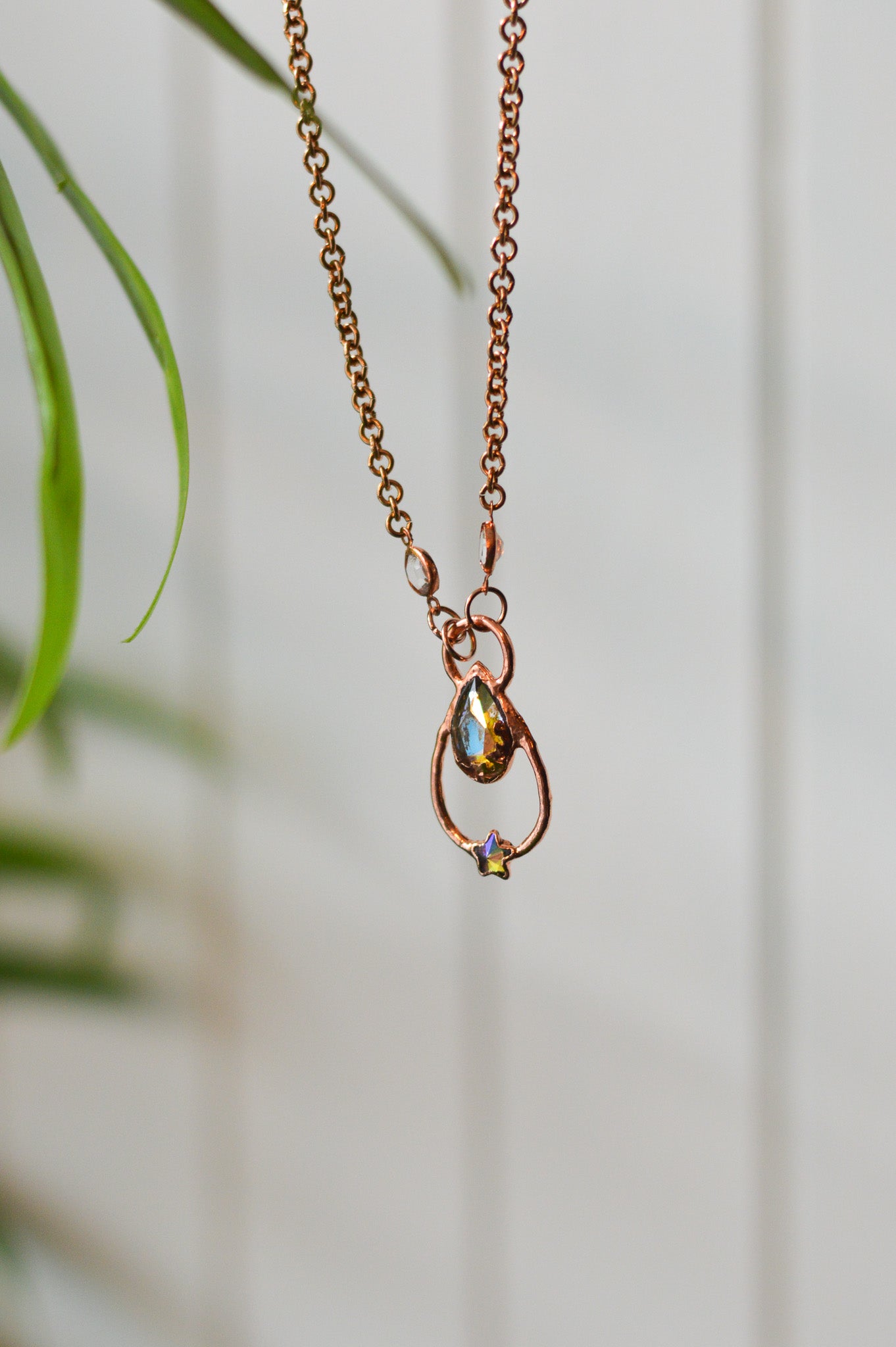Starry Rhinestone Copper Necklace