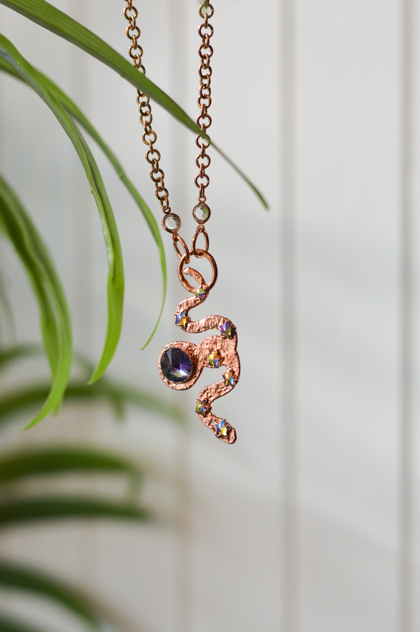 Rhinestone Snake Copper Necklace II