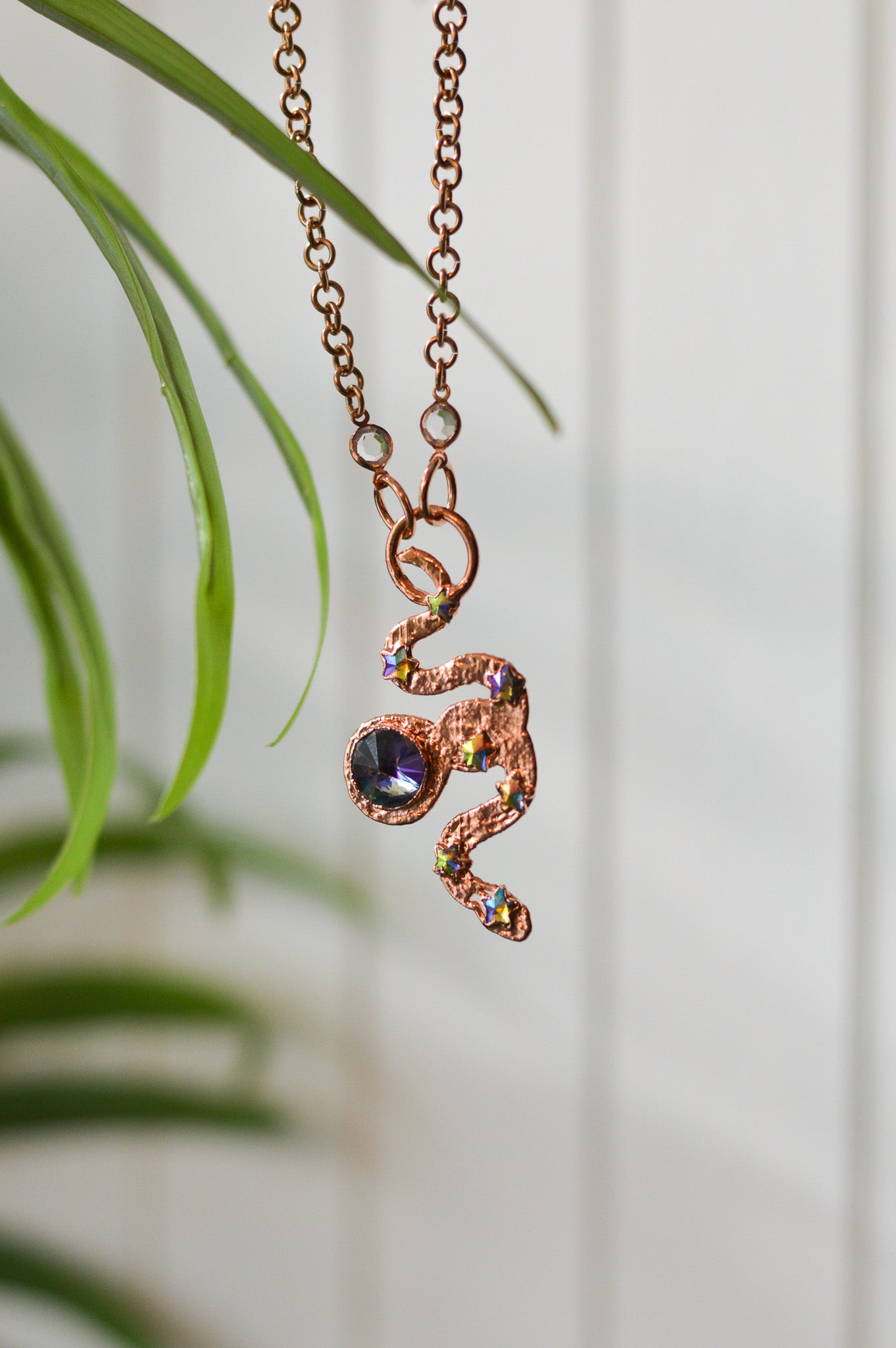 Rhinestone Snake Copper Necklace II