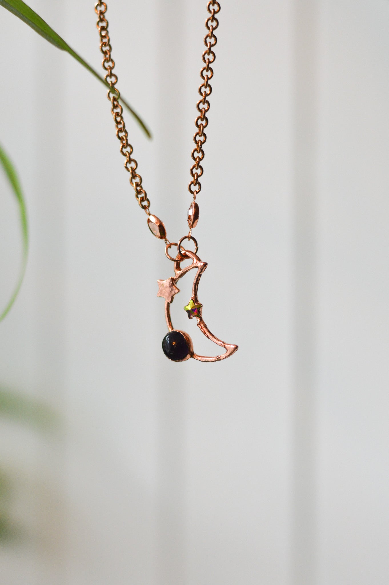 Amethyst & Rhinestone Celestial Copper Necklace