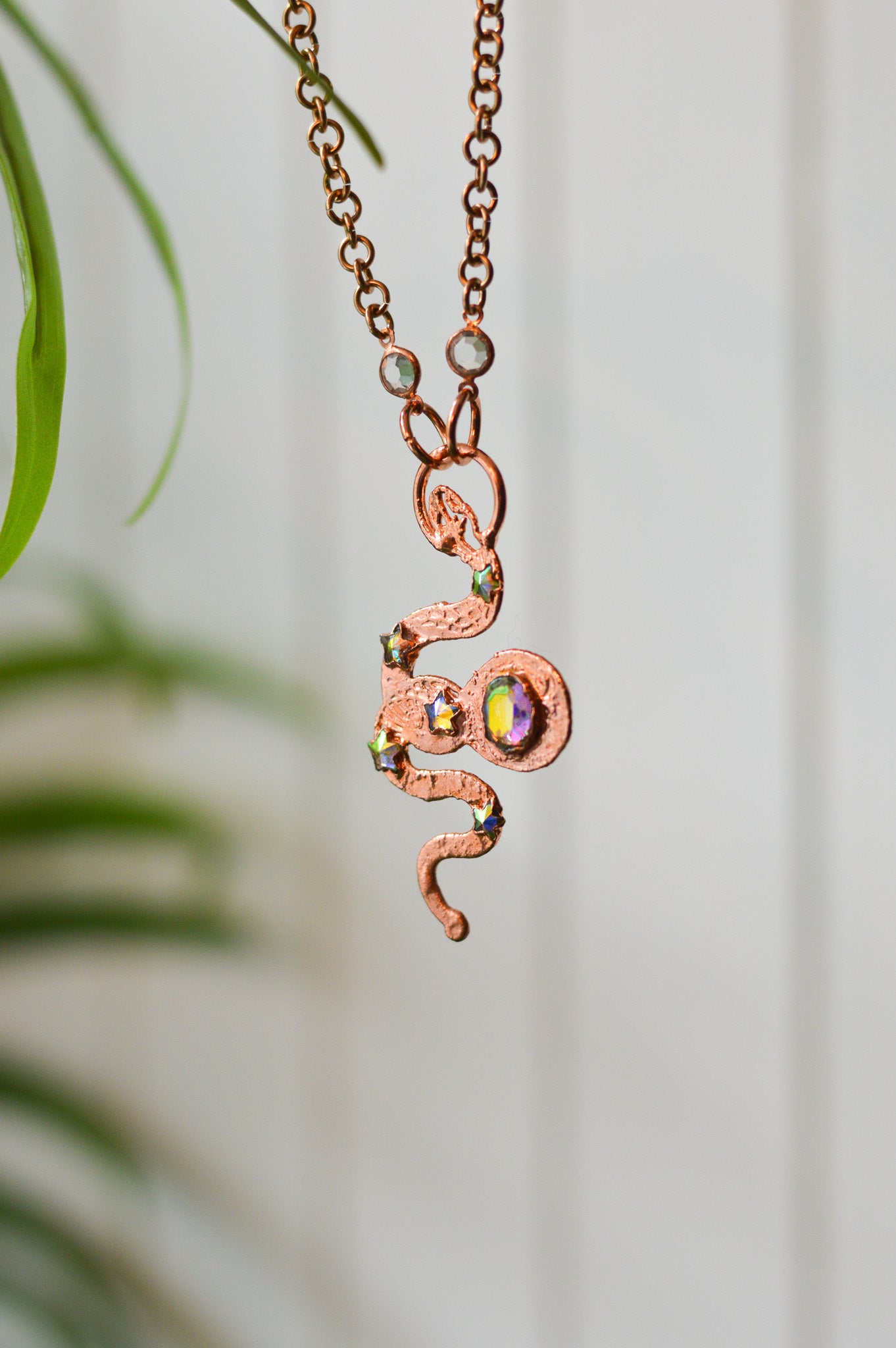 Rhinestone Snake Copper Necklace