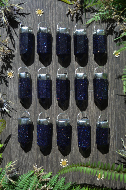 Blue Goldstone Glass Chunky Chain Necklace