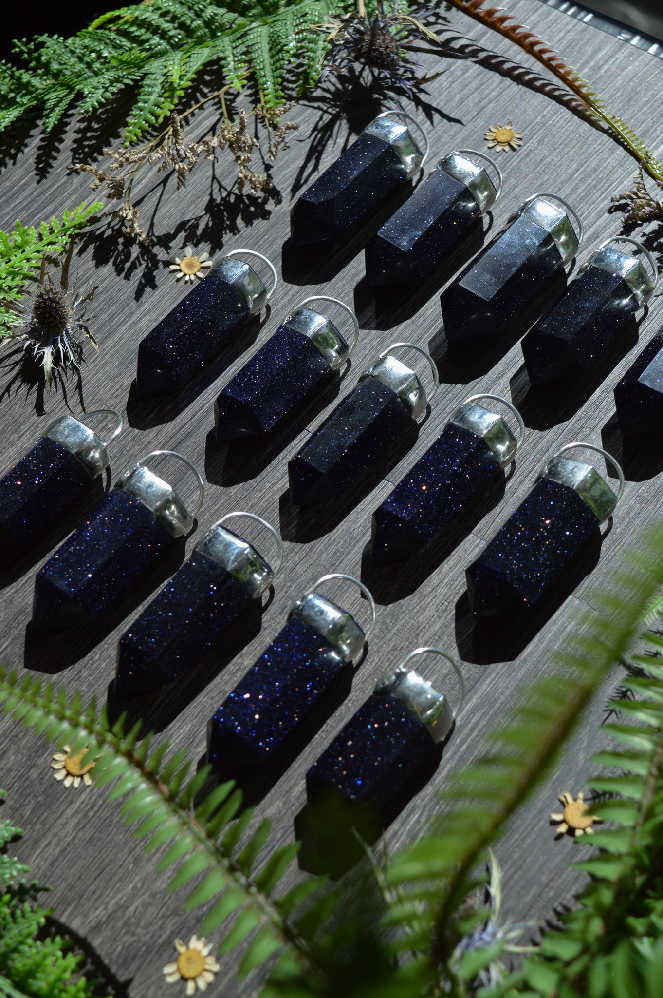 Blue Goldstone Glass Chunky Chain Necklace