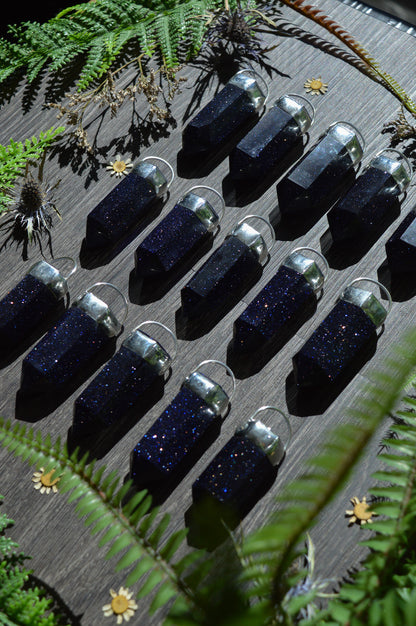 Blue Goldstone Glass Chunky Chain Necklace