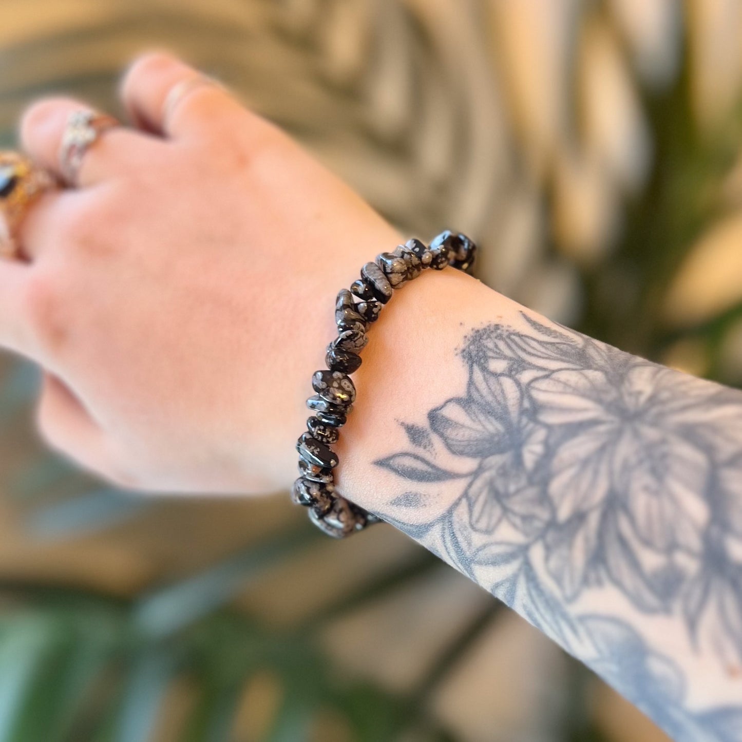 Snowflake Obsidian Chip Bracelet