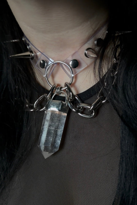 Quartz & Clear PVC Spiked Choker