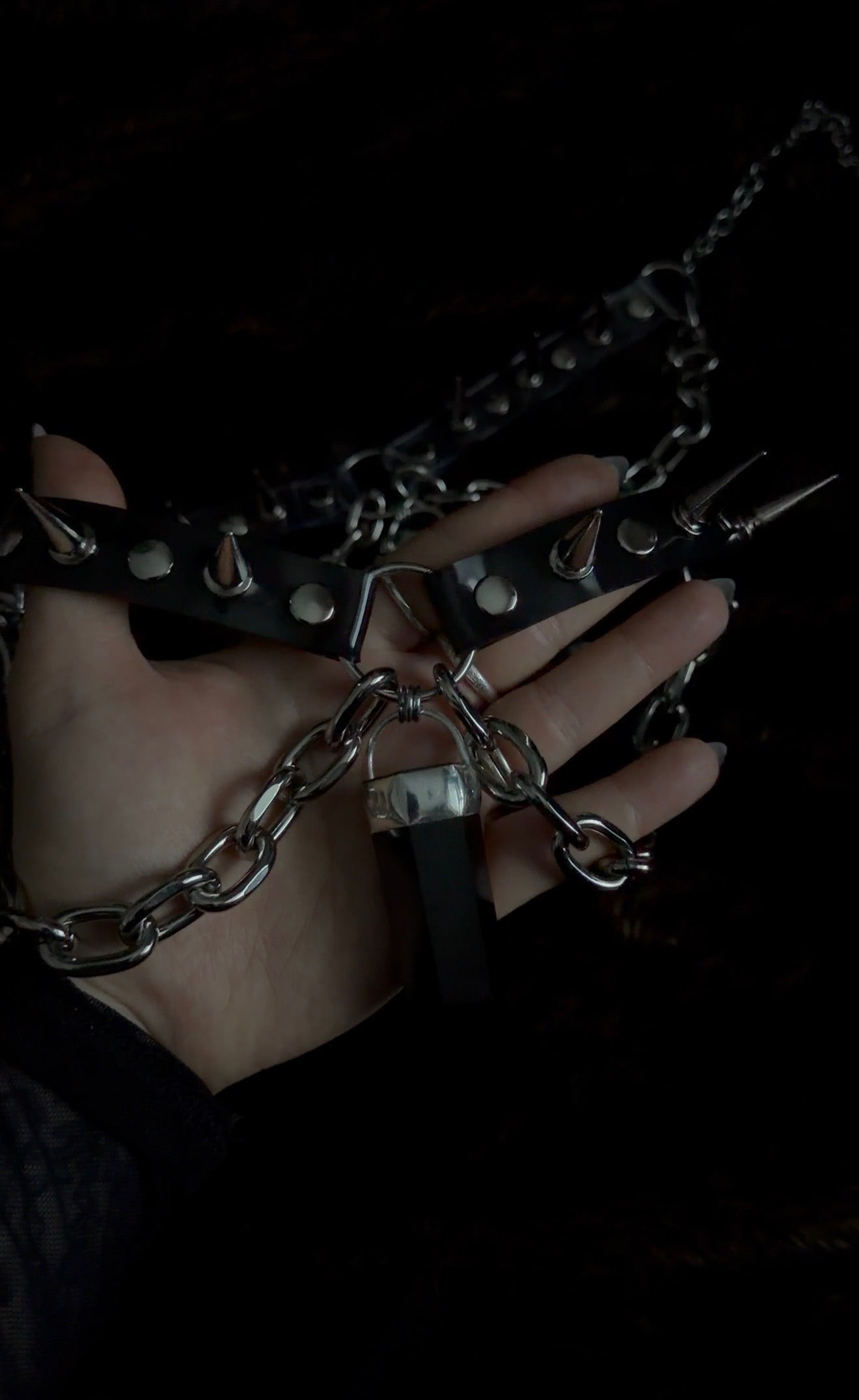 Obsidian & Black PVC Spiked Choker