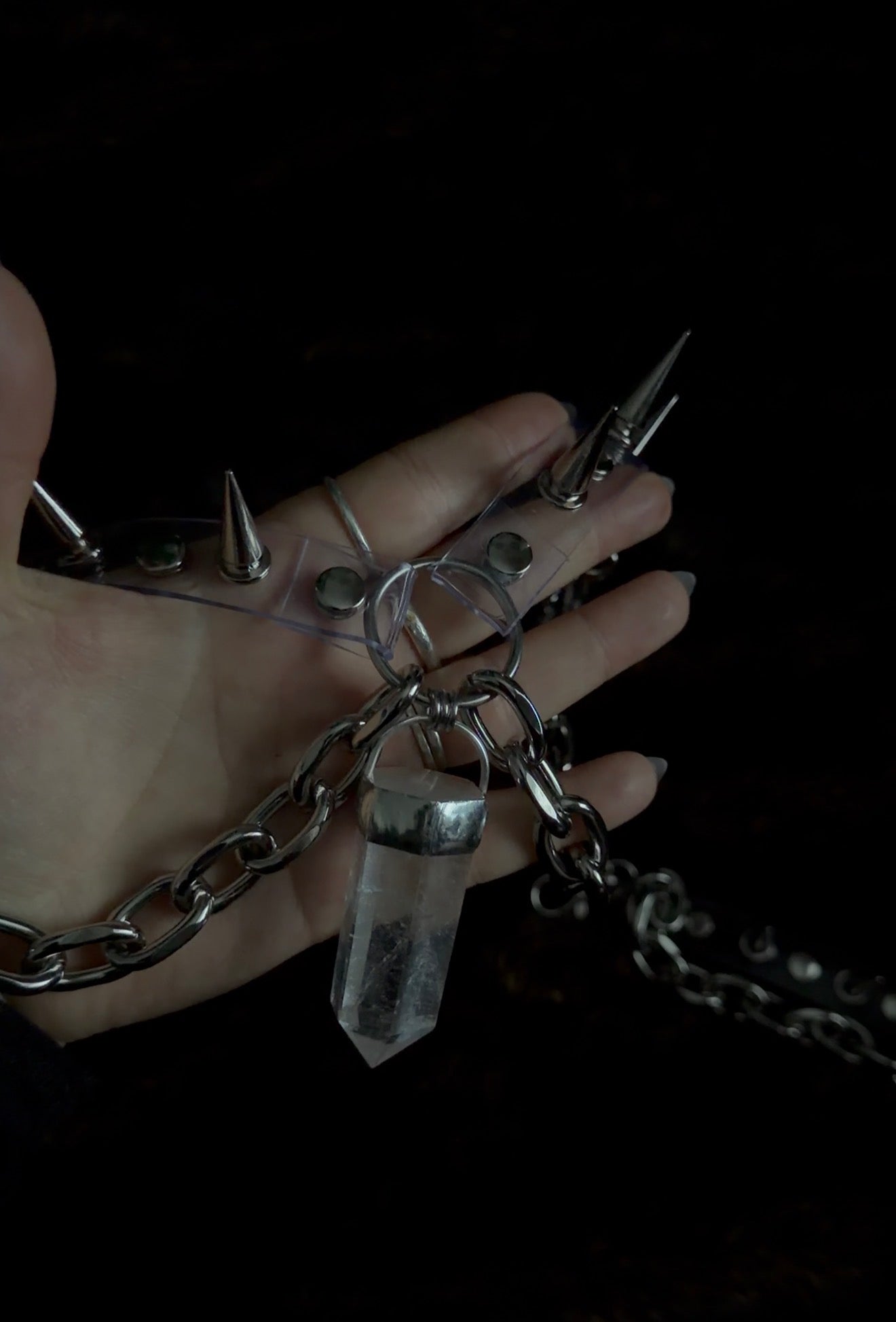 Quartz & Clear PVC Spiked Choker
